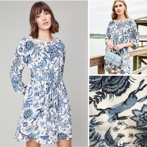 Spartina 449 100% silk Floral Blue and White Dress